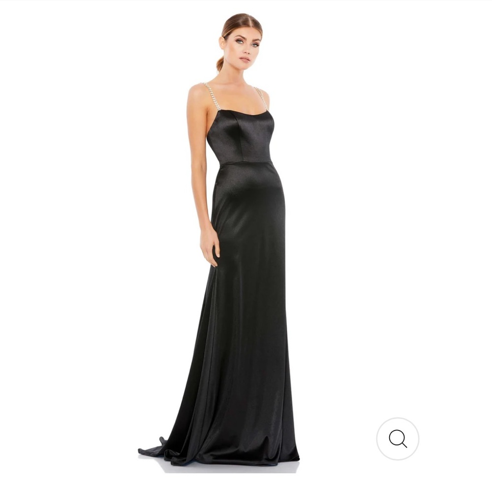 Mac Duggal CHARMEUSE RHINESTONE STRAP TRUMPET GOWN